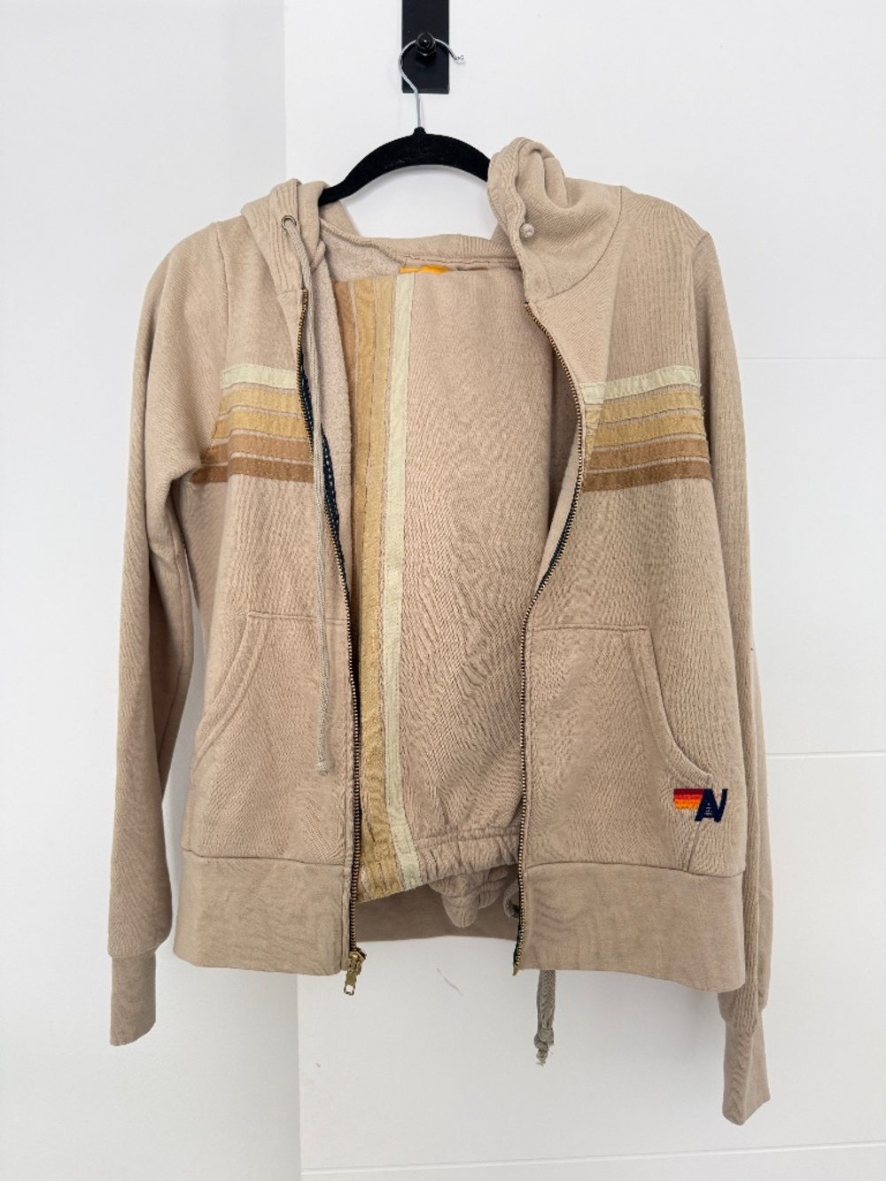 Aviator Nation Sand/Tan 5 Strip Full Zip Hoodie with Matching Sweatpants XS
